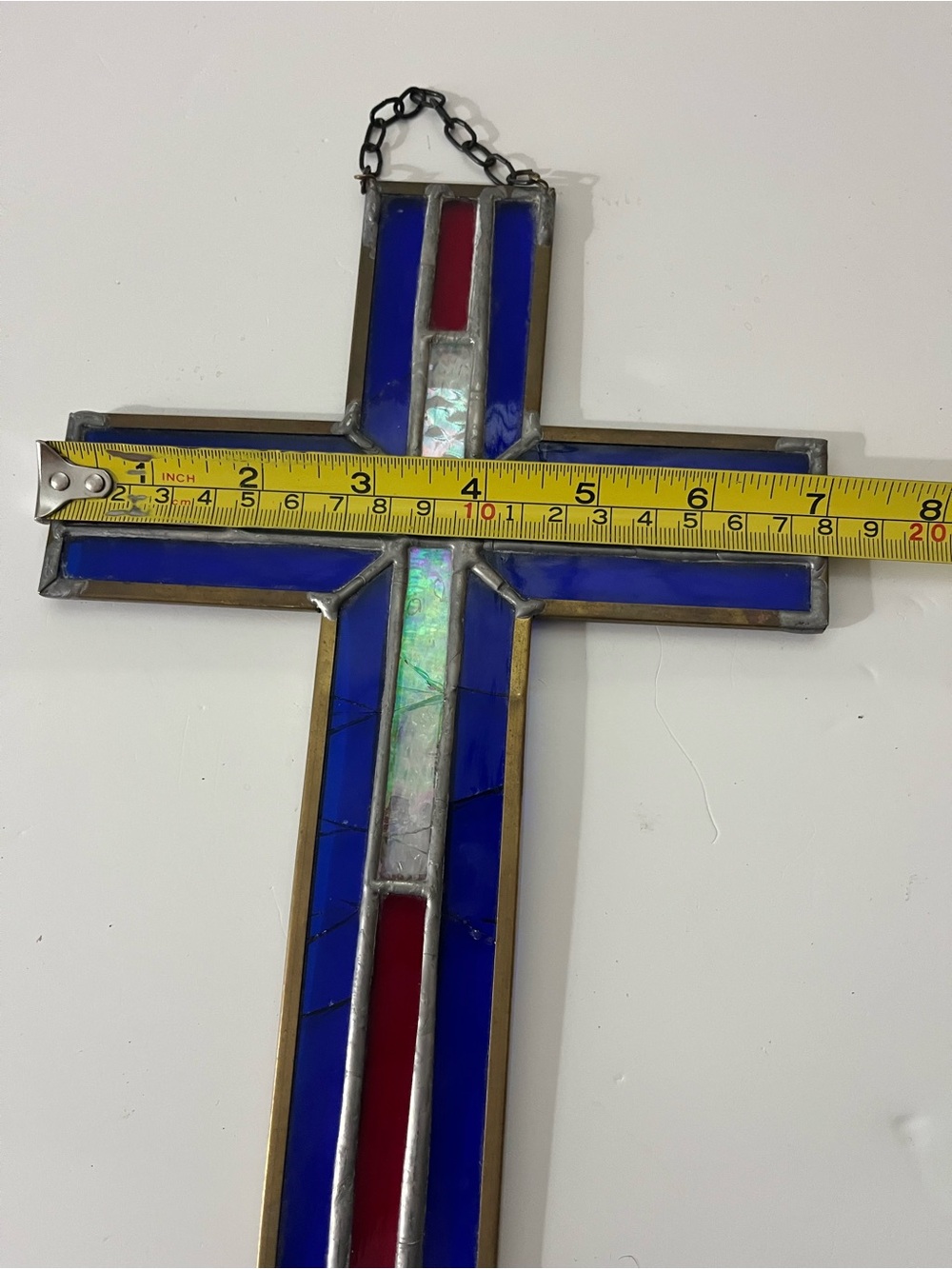 Vintage Stain Glass Cross, Deep Cobalt Blue & Ruby Red - Picture 5 of 6